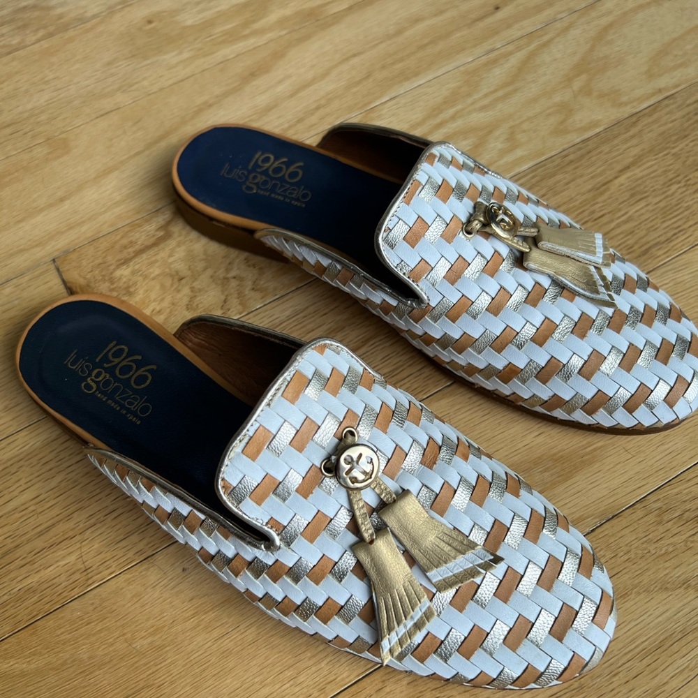 Women's Woven White and Tan Loafers